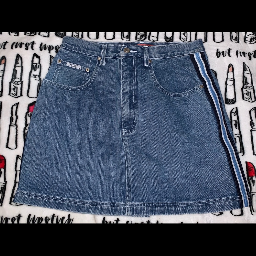 Mini blue jean striped skirt